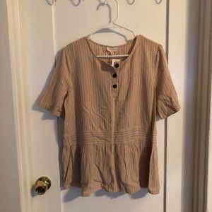 Striped Button Peplum Top (taupe)